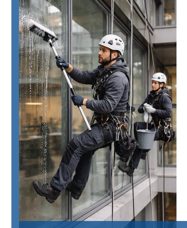 Профессиональная мойка витражей промышленными альпинистами в Мценске