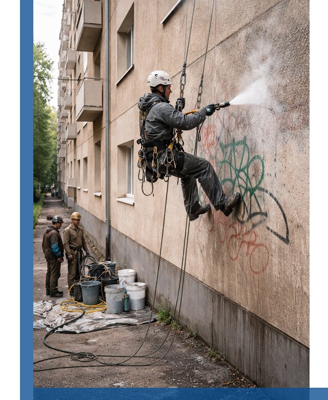 Удаление граффити с фасада в Мценске без следов и повреждений