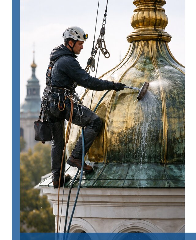 Профессиональная мойка куполов и шпилей высотными альпинистами в Мценске