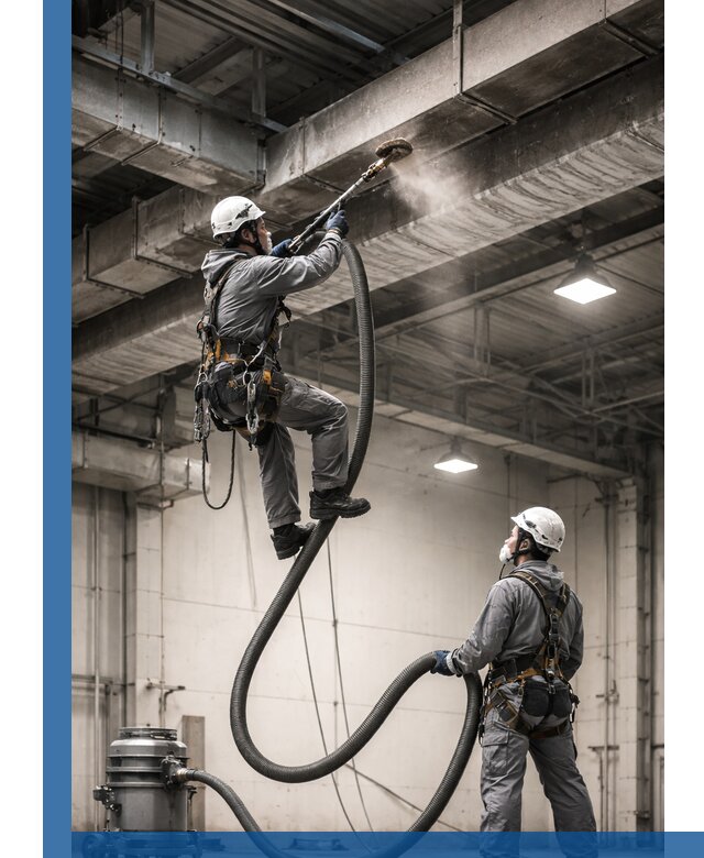 Обеспыливание потолочных конструкций в Мценске промышленным альпинизмом