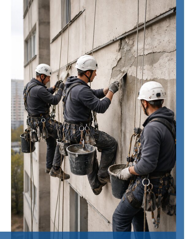 Ремонт бетонных элементов фасада в Мценске от 2532 р. | ВЫСОТНИК-Мцн