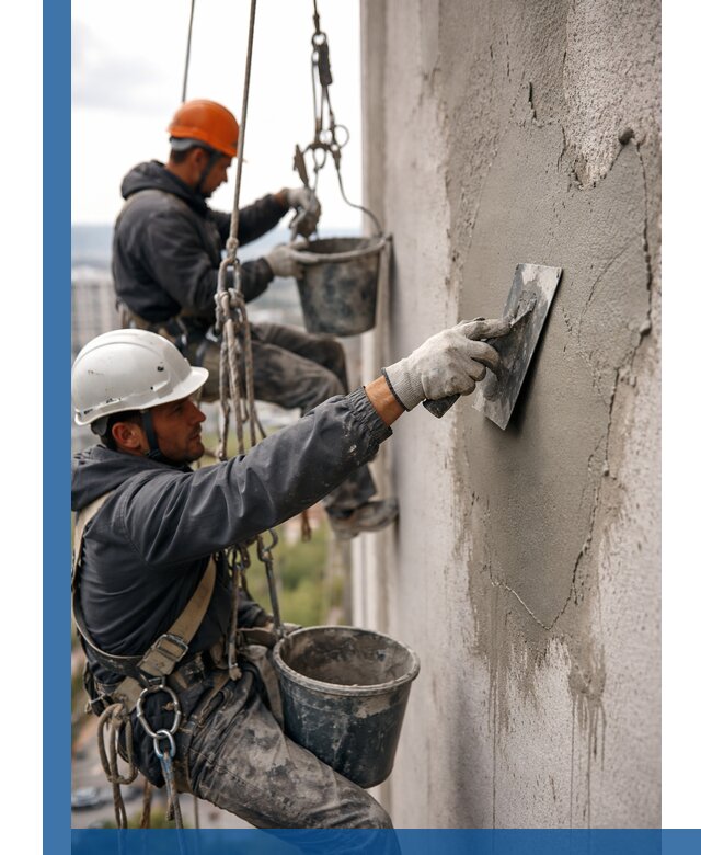 Штукатурка фасада на высоте в Мценске профессиональные работы