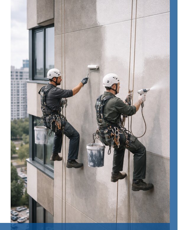 Покраска фасада альпинистами в Мценске от 304 р. | ВЫСОТНИК-Мцн