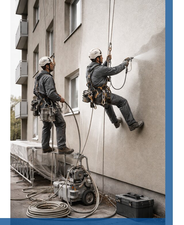 Безвоздушная покраска фасада в Мценске от 223 р/м² | ВЫСОТНИК-Мцн