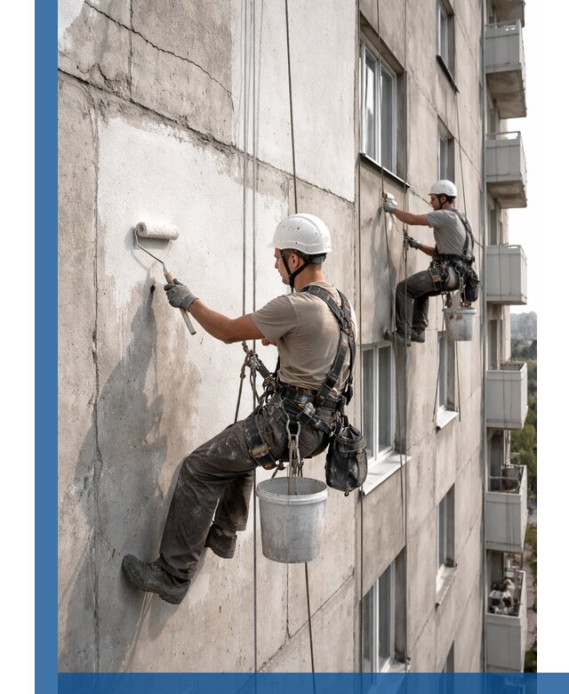 Покраска бетонного фасада в Мценске для жилых и промышленных объектов