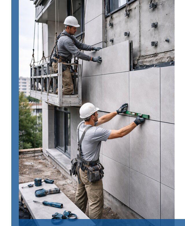 Монтаж керамогранита на фасад в Мценске под ключ с гарантией качества