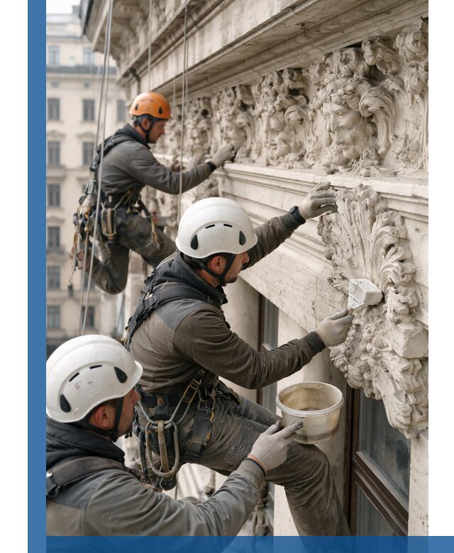 Реставрация фасадной лепнины с высотными работами в Мценске