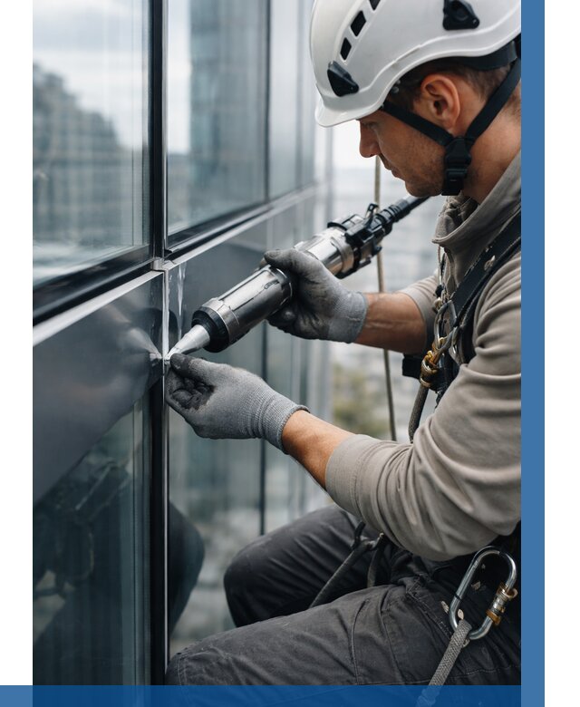 Герметизация стыков витража в Мценске от 1215 р. | ВЫСОТНИК-Мцн