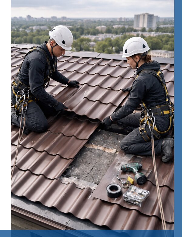 Ремонт металлочерепицы на крыше в Мценске от 911 р. | ВЫСОТНИК-Мцн