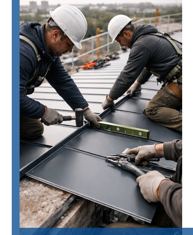 Монтаж фальцевой кровли в Мценске для промышленных зданий