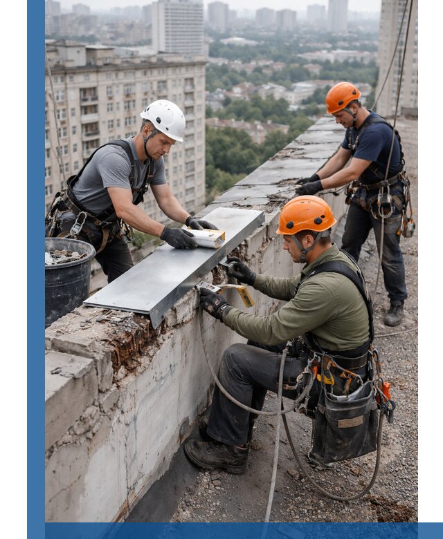 Ремонт парапета на кровле в Мценске, высотные работы с гарантией