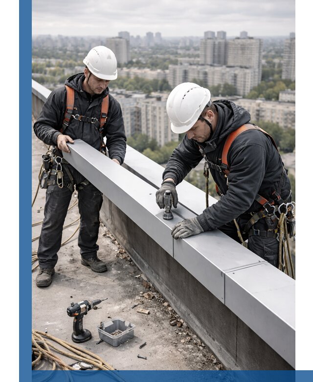 Монтаж парапетных крышек и ограждений кровли в Мценске