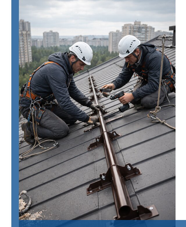 Монтаж снегозадержателей на кровле зданий в Мценске под ключ