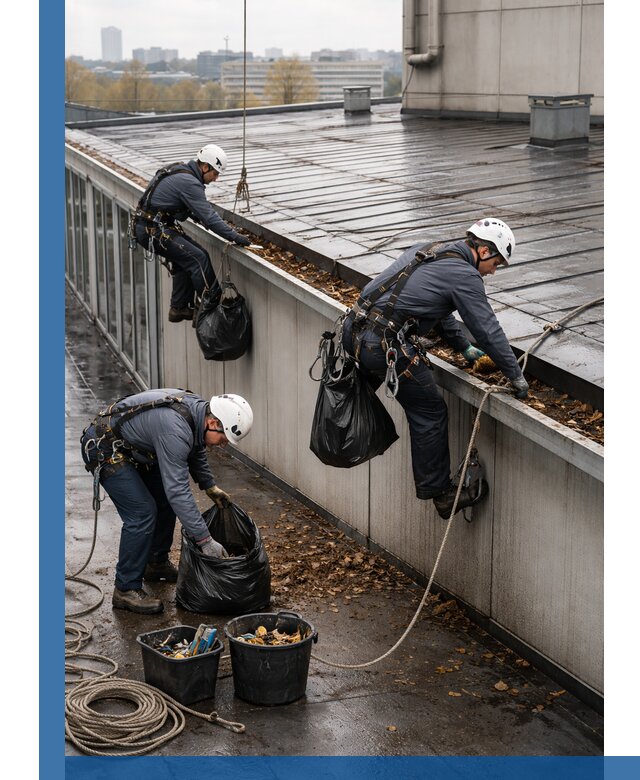 Очистка кровли по периметру в Мценске силами промышленных альпинистов