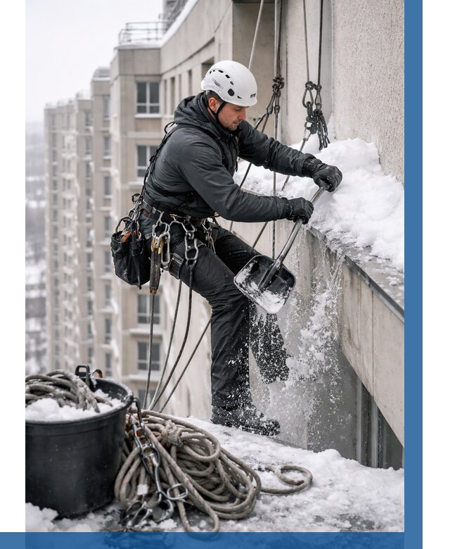 Очистка карнизов от снега в Мценске от 304 р. | ВЫСОТНИК-Мцн