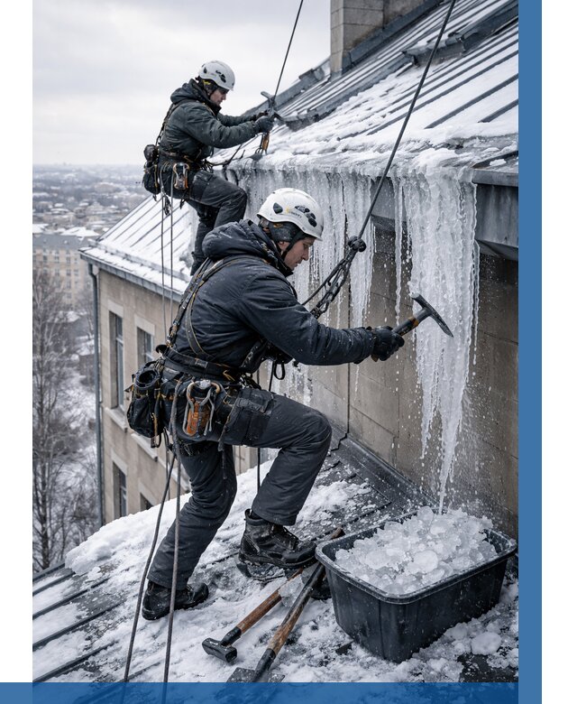 Удаление наледи с кровли в Мценске от 5570 р. | ВЫСОТНИК-Мцн