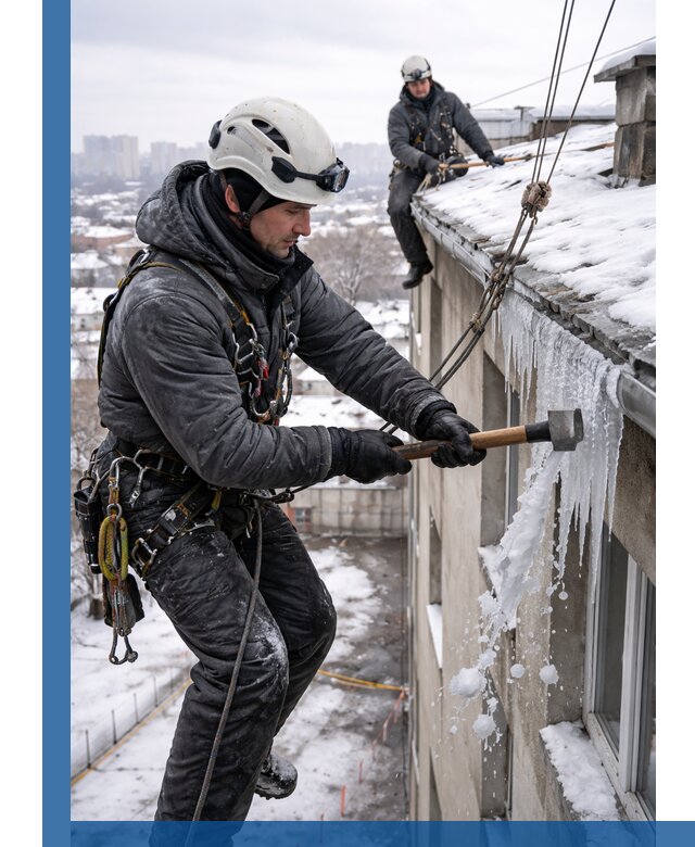 Сбивание и удаление сосулек с крыши в Мценске безопасно