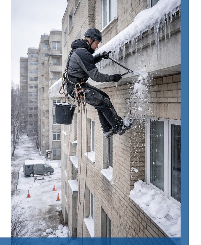 Удаление наледи с карнизов в Мценске от 354 р. | ВЫСОТНИК-Мцн