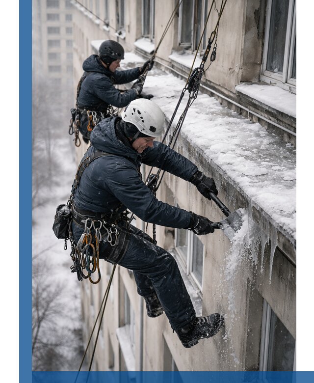 Удаление наледи и сосулек с карнизов в Мценске профессионально