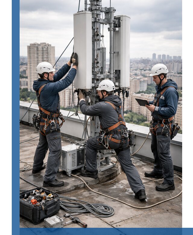 Монтаж антенн связи на крыше в Мценске с вводом в эксплуатацию