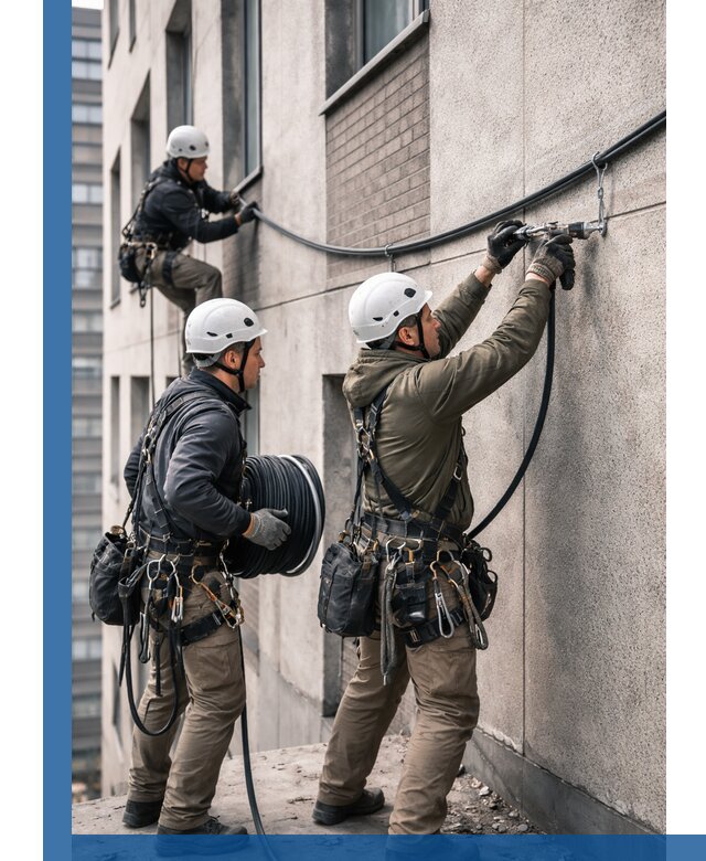 Прокладка кабеля по фасаду в Мценске, профессиональный монтаж