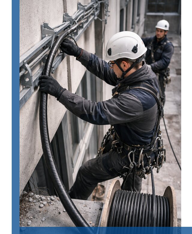 Протяжка кабеля питания на высоте в Мценске с гарантией безопасности и качества