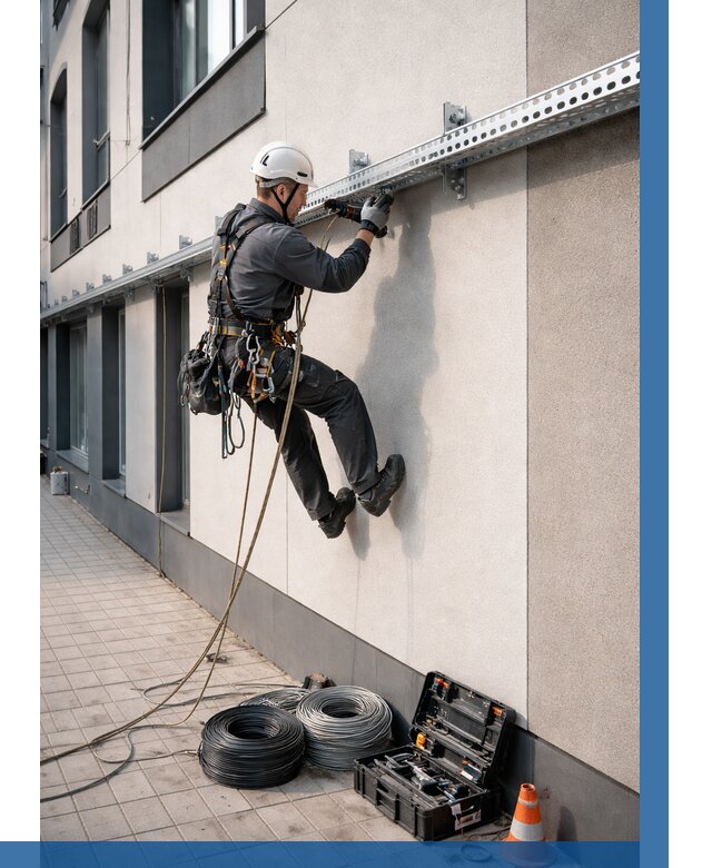 Монтаж кабельных лотков на фасаде в Мценске от 1215 р. | ВЫСОТНИК-Мцн