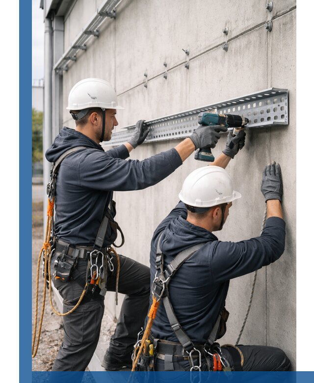 Монтаж кабельных лотков на фасаде зданий в Мценске с гарантией