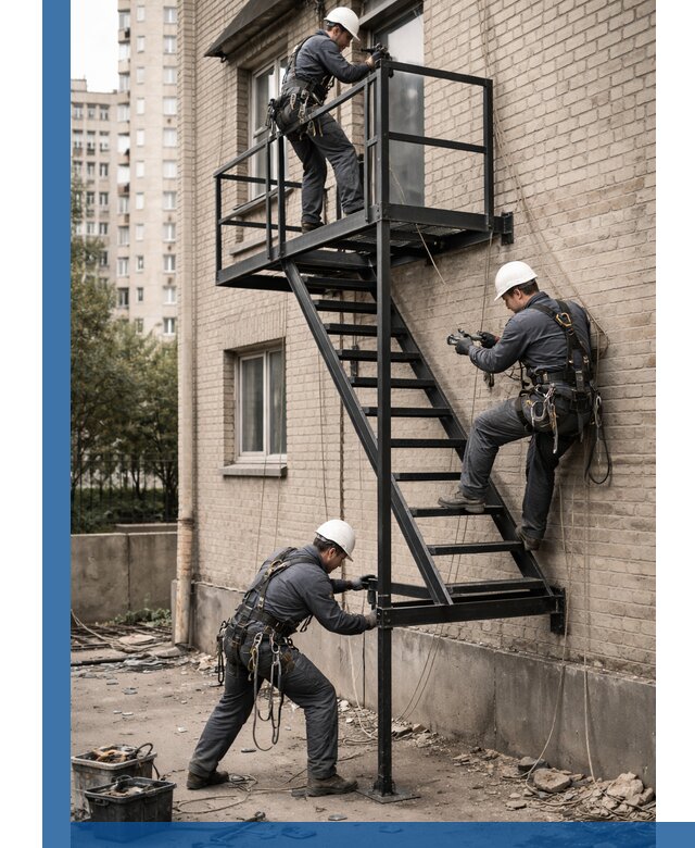 Монтаж пожарной лестницы в Мценске, установка и крепление