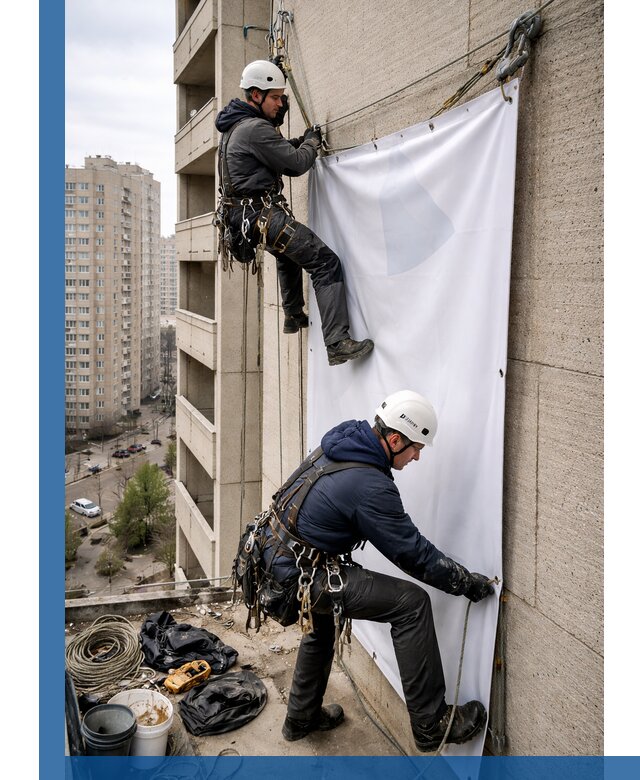 Профессиональный монтаж баннеров на фасаде в Мценске
