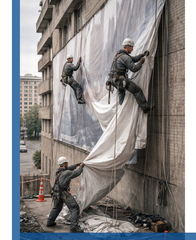 Демонтаж баннеров с фасада в Мценске оперативно и безопасно