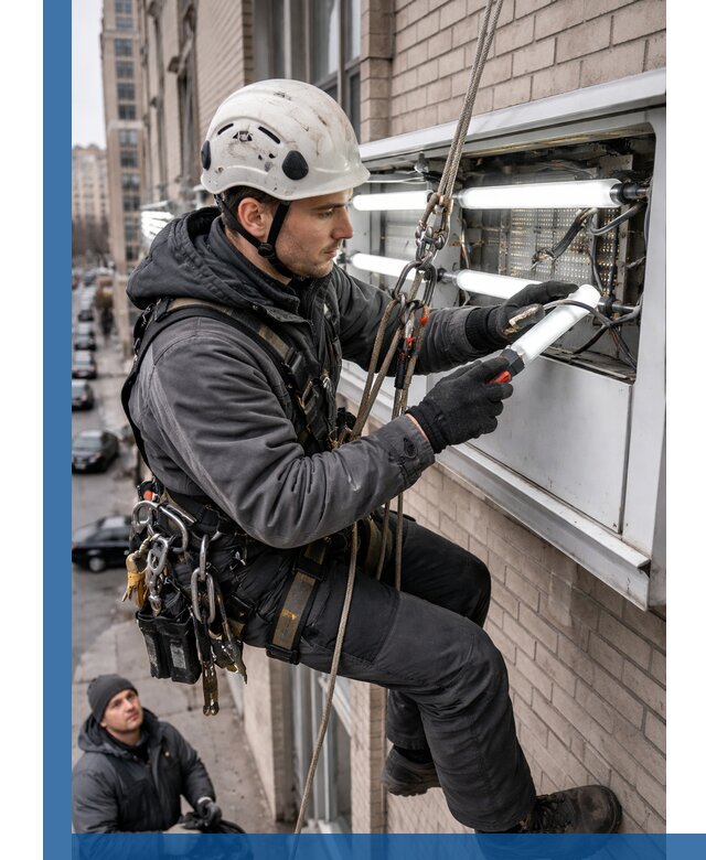 Профессиональная замена ламп в наружной вывеске в Мценске
