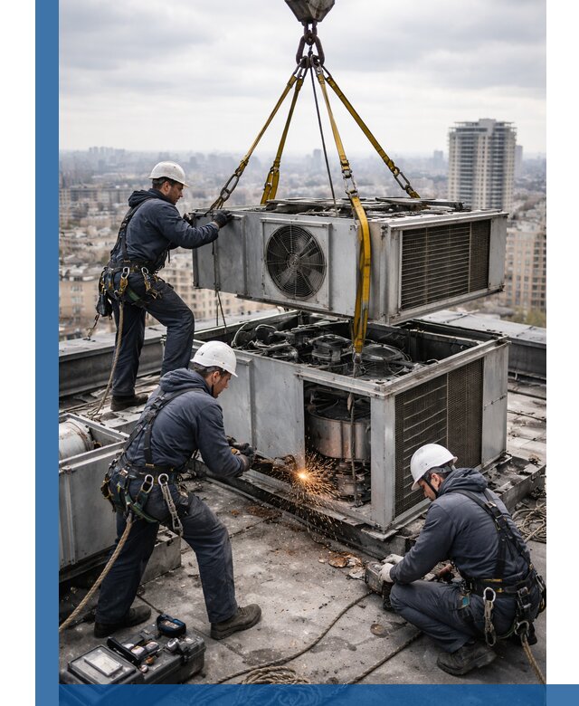 Демонтаж крышной установки в Мценске любой сложности