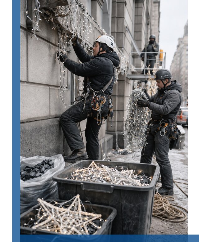 Демонтаж новогоднего оформления и гирлянд в Мценске