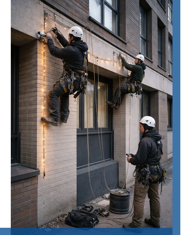 Монтаж гирлянд на фасаде в Мценске от 3544 р. | ВЫСОТНИК-Мцн