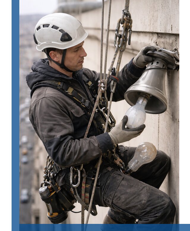 Замена ламп на высоте в Мценске профессионально и быстро