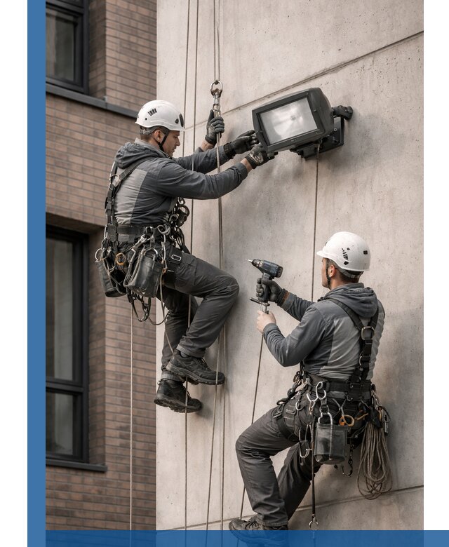 Профессиональный монтаж фасадных прожекторов в Мценске под ключ