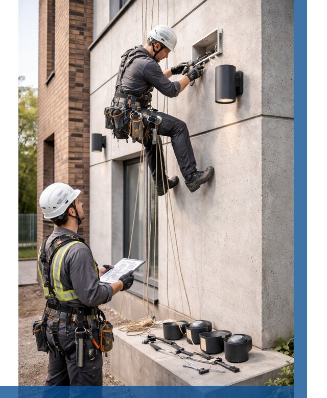 Монтаж фасадного освещения в Мценске от 2532 р. | ВЫСОТНИК-Мцн