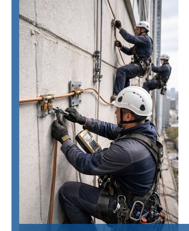 Монтаж системы заземления здания и молниезащиты в Мценске