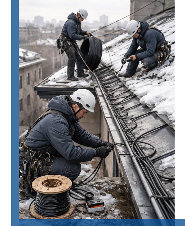 Монтаж греющего кабеля на кровле в Мценске под ключ