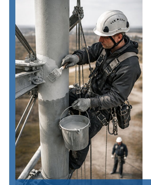 Покраска мачт связи в Мценске промышленными альпинистами