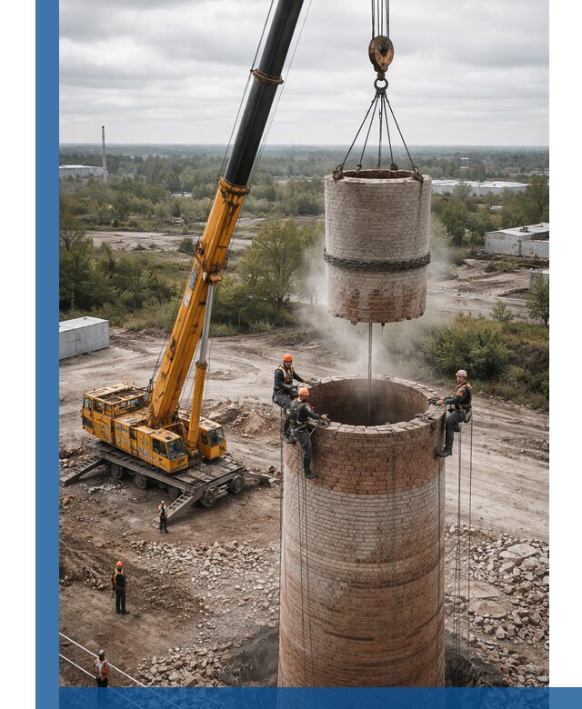 Демонтаж дымовой трубы в Мценске с гарантиями безопасности