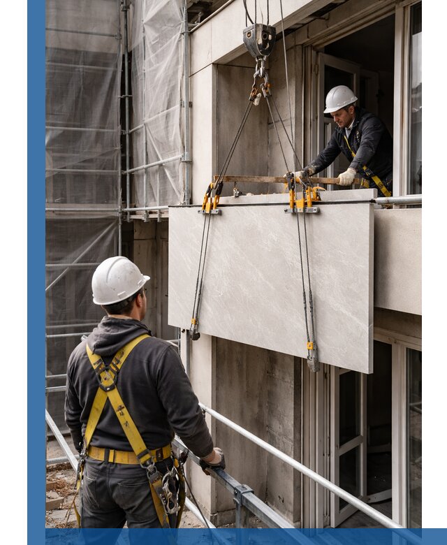 Подъем керамогранита на этаж в Мценске грузчиками и техникой