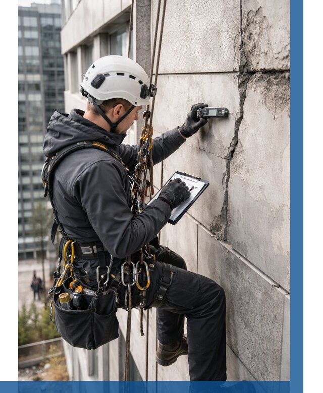 Обследование фасада альпинистами в Мценске от 122 р. | ВЫСОТНИК-Мцн