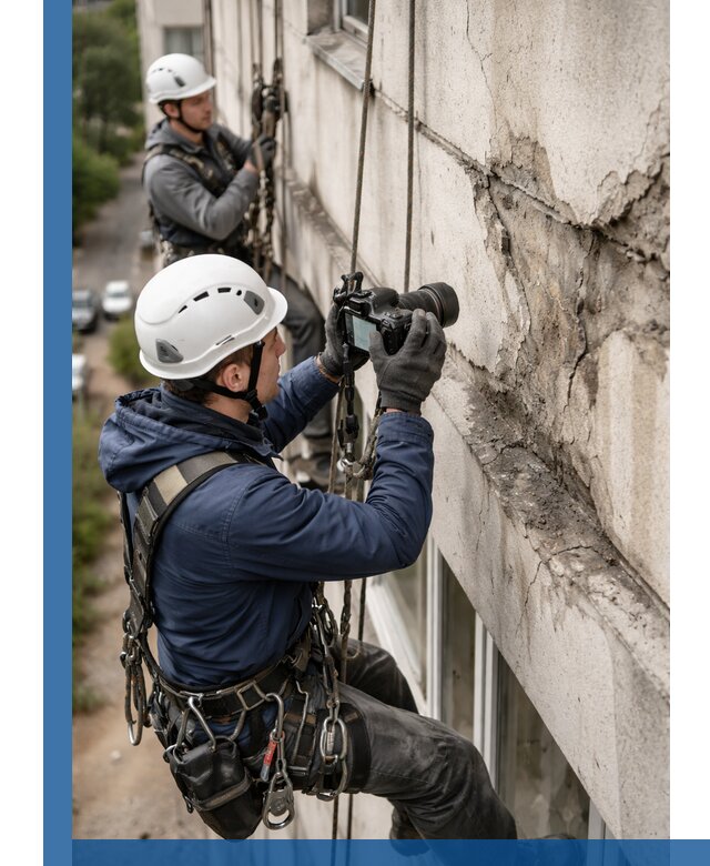 Фотофиксация дефектов фасада с высотной съемкой в Мценске