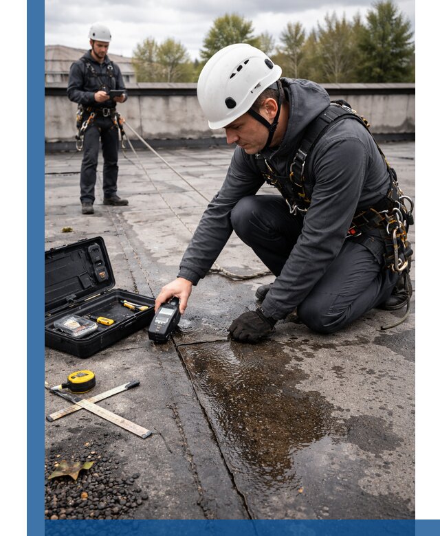 Обследование кровли на протечки и выявление дефектов в Мценске