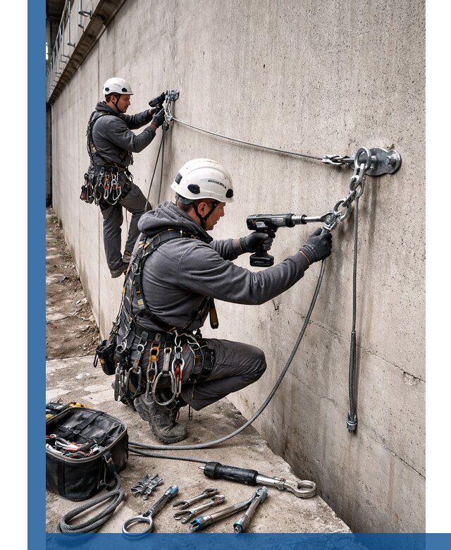 Монтаж анкерных линий высотной безопасности в Мценске